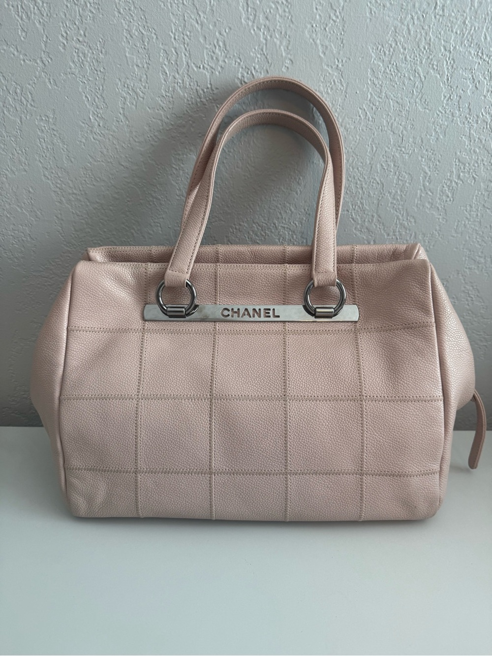 CHANEL Blush Pink Quilted Leather Tote with Silver Hardware